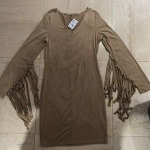 Never been worn suede dress with tassels on arms!
